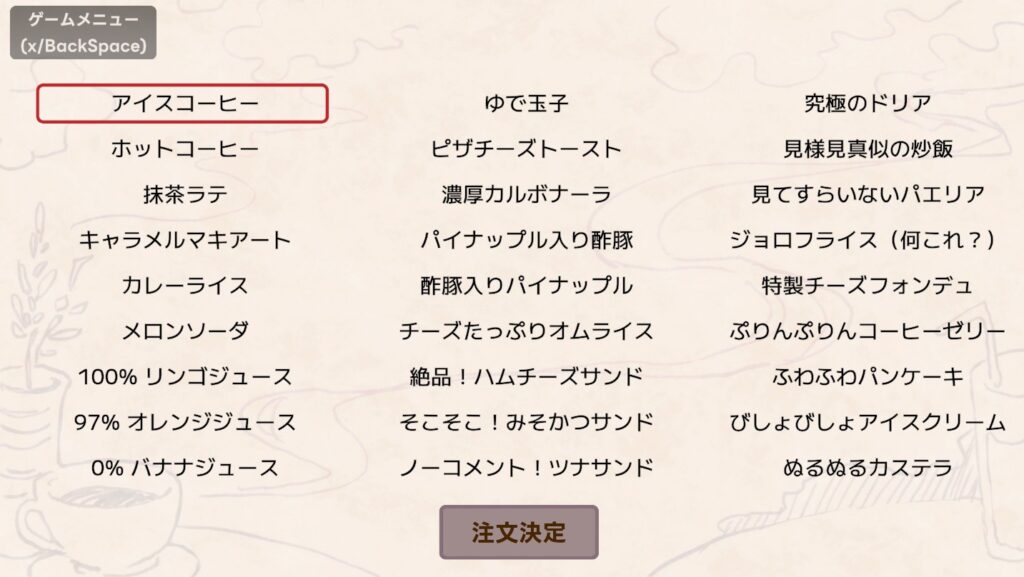 一部よくわからないメニュー